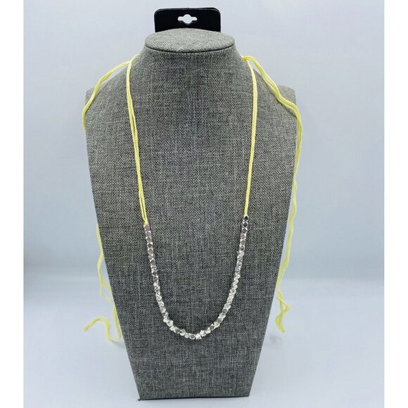 Zad Silver Tone Bead Yellow Adjustable Cord Necklace New - Picture 1 of 4